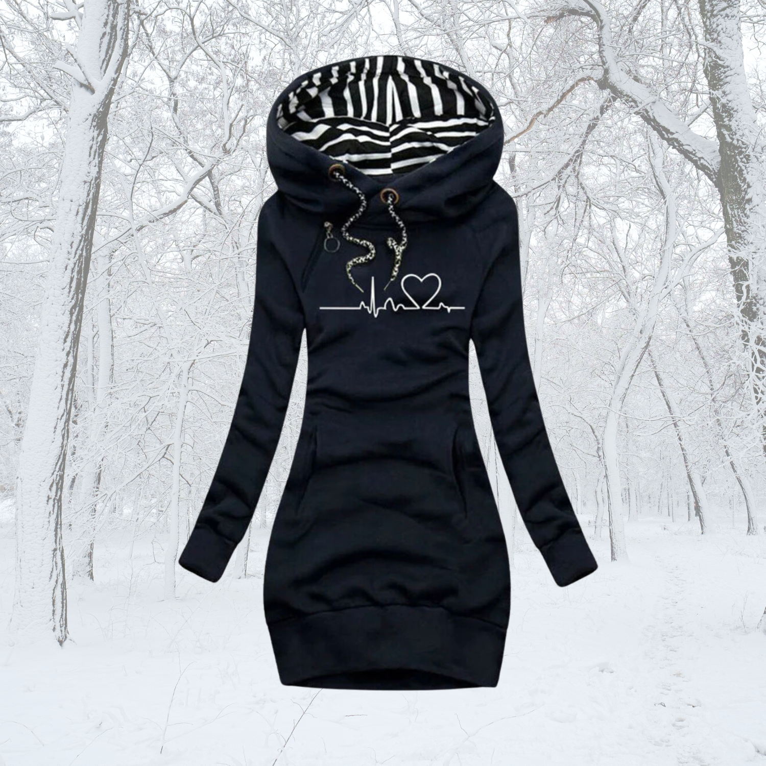 Cécile | Kleid-Pulli mit Herzschlag-Print