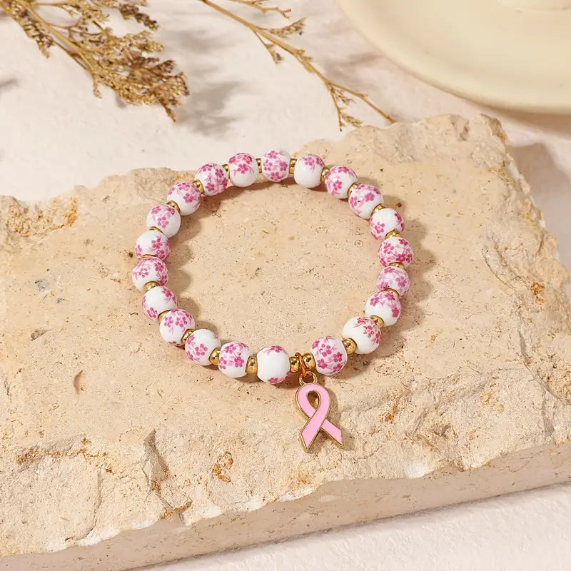 Pink Ribbon & Floral Bracelet | Unterstütze den Kampf gegen Brustkrebs (1+1 GRATIS)
